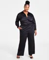 Nina Parker Trendy Plus Size Satin Wide-leg Pants In Black Beau
