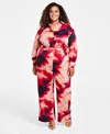 Nina Parker Trendy Plus Size Satin Wide-leg Pants In Grape Roya