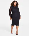 Nina Parker Trendy Plus Size Scoop-neck Long-sleeve Mesh Dress In Black Beau