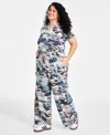 Nina Parker Trendy Plus Size Scuba Cargo Jogger Pants In Tie Dye Camo