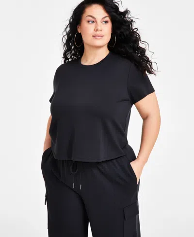 Nina Parker Trendy Plus Size Short-sleeve Crewneck Tee In Black Beauty