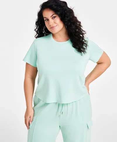 Nina Parker Trendy Plus Size Short-sleeve Crewneck Tee In Mist Green