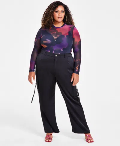 Nina Parker Trendy Plus Size Straight-leg Cargo Pants In Black Beauty