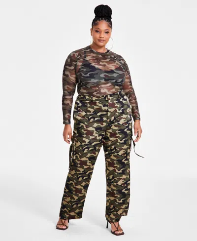 Nina Parker Trendy Plus Size Straight-leg Cargo Pants In Camo