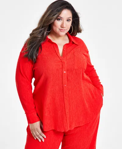 Nina Parker Trendy Plus Size Textured Shirt In Flame Scar