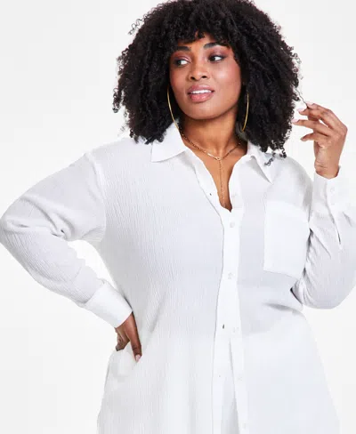 Nina Parker Trendy Plus Size Textured Shirt In Ivory