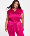 Nina Parker Trendy Plus Size Tie-waist Utility Vest In Sangria