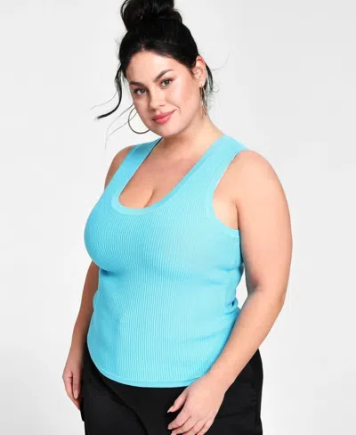 Nina Parker Trendy Ribbed Tank Sweater Womens Turq Pool Knit Pullover Fts1562 In Blue