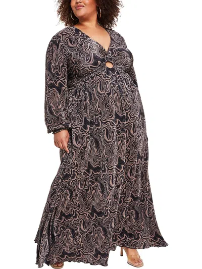 Nina Parker Womens Keyhole Pleated Maxi Dress In Multi