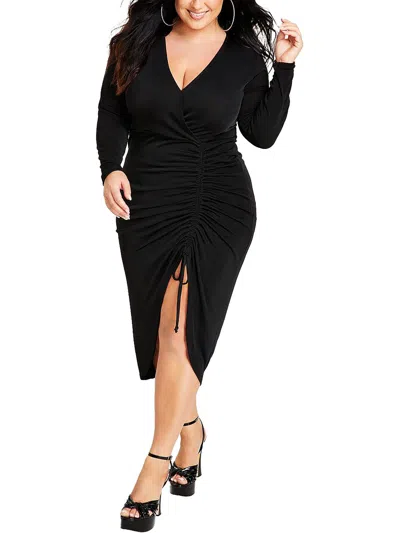 Nina Parker Trendy Plus Size Ruched Slinky Dress In Black Beauty