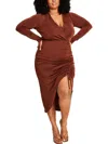 Nina Parker Womens Ruched Hi-low Bodycon Dress In Gold