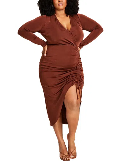 Nina Parker Womens Ruched Hi-low Bodycon Dress In Gold