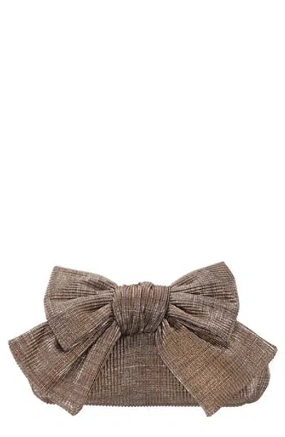 Nina Pleated Bow Clutch In Bronze