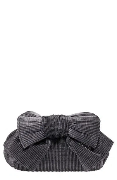 Nina Pleated Bow Clutch In Gunmetal