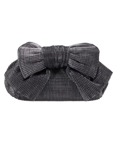 Nina Pleated Metallic Frame Magnetic Clutch In Gray