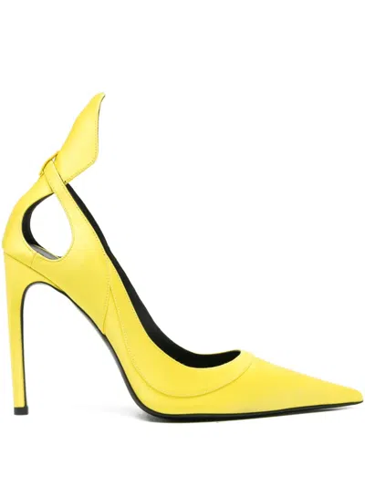 Pre-owned Nina Ricci 105mm Satin Cut-out Pumps In Yellow