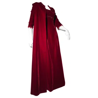 Pre-owned Nina Ricci 1960s  Couture Ruby Velvet Gown & Cape Ensemble W/ Heavy Bead Trim In Red