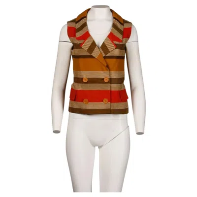 Pre-owned Nina Ricci 1960s  Vintage Linen Striped Mod Vest Top In Sand