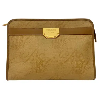 Pre-owned Nina Ricci 1980s  Brown Leather Gold Logo Clutch Bag