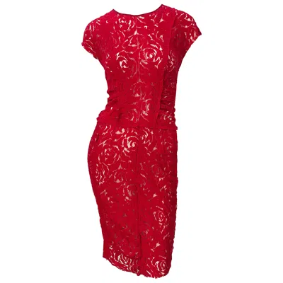 Pre-owned Nina Ricci 2000s Lipstick Red Lace Size 42 ( 8 ) Short Sleeve Vintage Dress