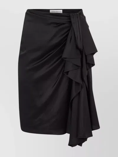 NINA RICCI ASYMMETRIC BOW DRAPED HIGH-RUFFLED SATIN SILK