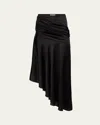 Nina Ricci Asymmetric Draped Satin Midi Skirt In Black