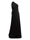 Nina Ricci Long Asymmetric Satin Dress In Black