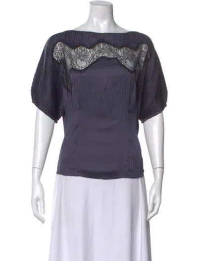 Pre-owned Nina Ricci Bateau Neckline Short Sleeve Blouse In Blue