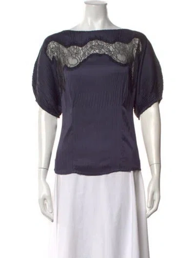 Pre-owned Nina Ricci Bateau Neckline Short Sleeve Blouse In Blue