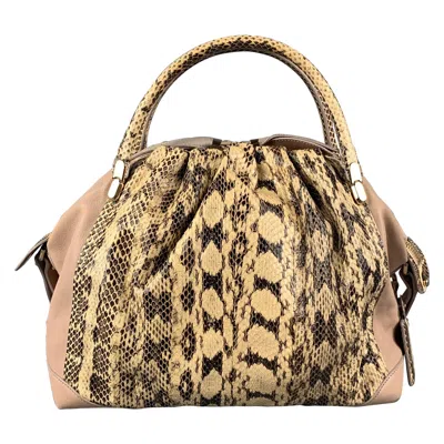Pre-owned Nina Ricci Beige Brown Mixed Leathers Calfskin Satchel Handbag