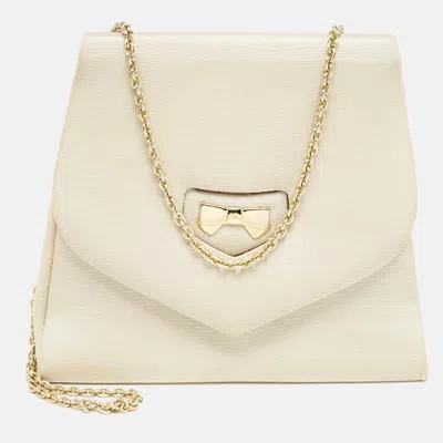 Pre-owned Nina Ricci Beige Fabric Bow Flap Chain Shoulder Bag