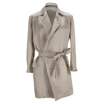 Nina Ricci Belted Coat In Beige Linen In Brown