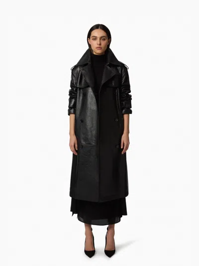 Nina Ricci Belted Crinkled Leather Trench