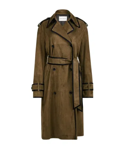 Nina Ricci Belted Leather-trimmed Coat In Brown