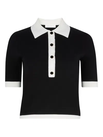 Nina Ricci Bi-colour Buttoned Polo Top In Black