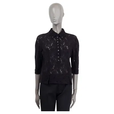 Pre-owned Nina Ricci Black Cotton Lace 3/4 Sleeve Polo Blouse Shirt Xs
