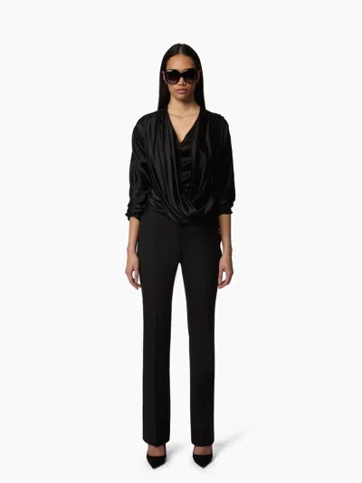 Nina Ricci Black Draped V-neck Satin Blouse