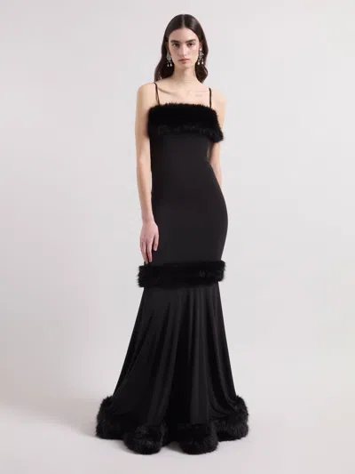 Nina Ricci Faux-fur Trim Maxi Dress In Black