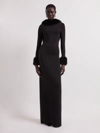 Nina Ricci Faux-fur Open-back Maxi Dress In Black