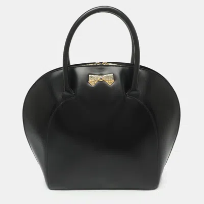 Pre-owned Nina Ricci Black Leather Vintage Bow Dome Satchel