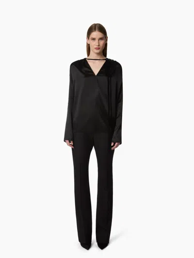 Nina Ricci Black Long-sleeved Satin Blouse