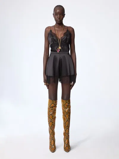 Nina Ricci Silk High Waist Mini Shorts Lace Trim In Black