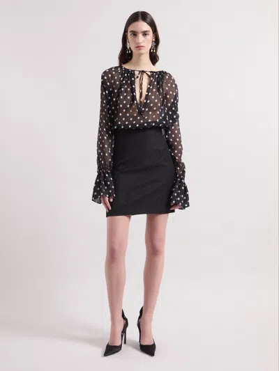 Nina Ricci Black Polka Dots Silk Blouse In Multi