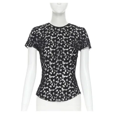 Pre-owned Nina Ricci Black Sheer Lace Cap Sleeve Zip Back T-shirt Top Fr40 Xs