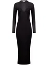 Nina Ricci Sheer Knit Long Sleeve Midi Dress In Black
