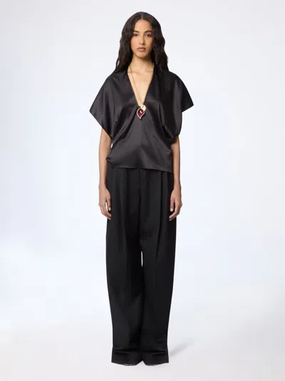 Nina Ricci Silk Top V Neckline Draped Back In Black