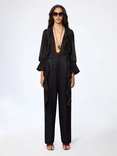 Nina Ricci Black Wide-leg Crepe Satin Pants