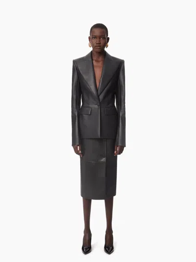 Nina Ricci Leather Single Button Blazer In Black