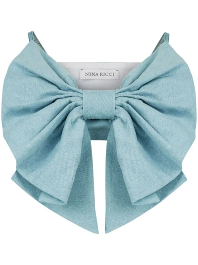 NINA RICCI BLUE BOW DENIM CROP TOP