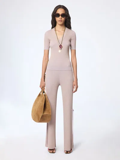 Nina Ricci Blush V-neck Knit Top Xl In Pink